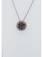 14KW 4.51g .50ctw Brown & White Diamond Halo Necklace 18"
