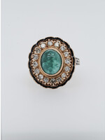 14KY 8.24g 4.02ctw Cabachon Emerald & Diamond Fashion Ring (size 7.5)