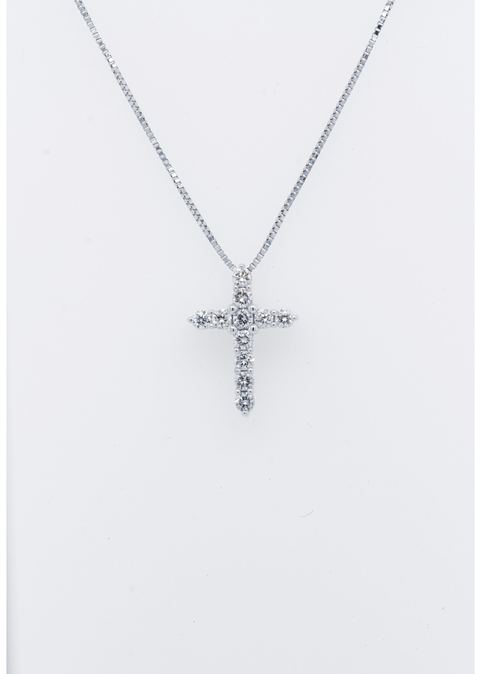 14KW 1.87g .25ctw Diamond Cross Necklace 18"