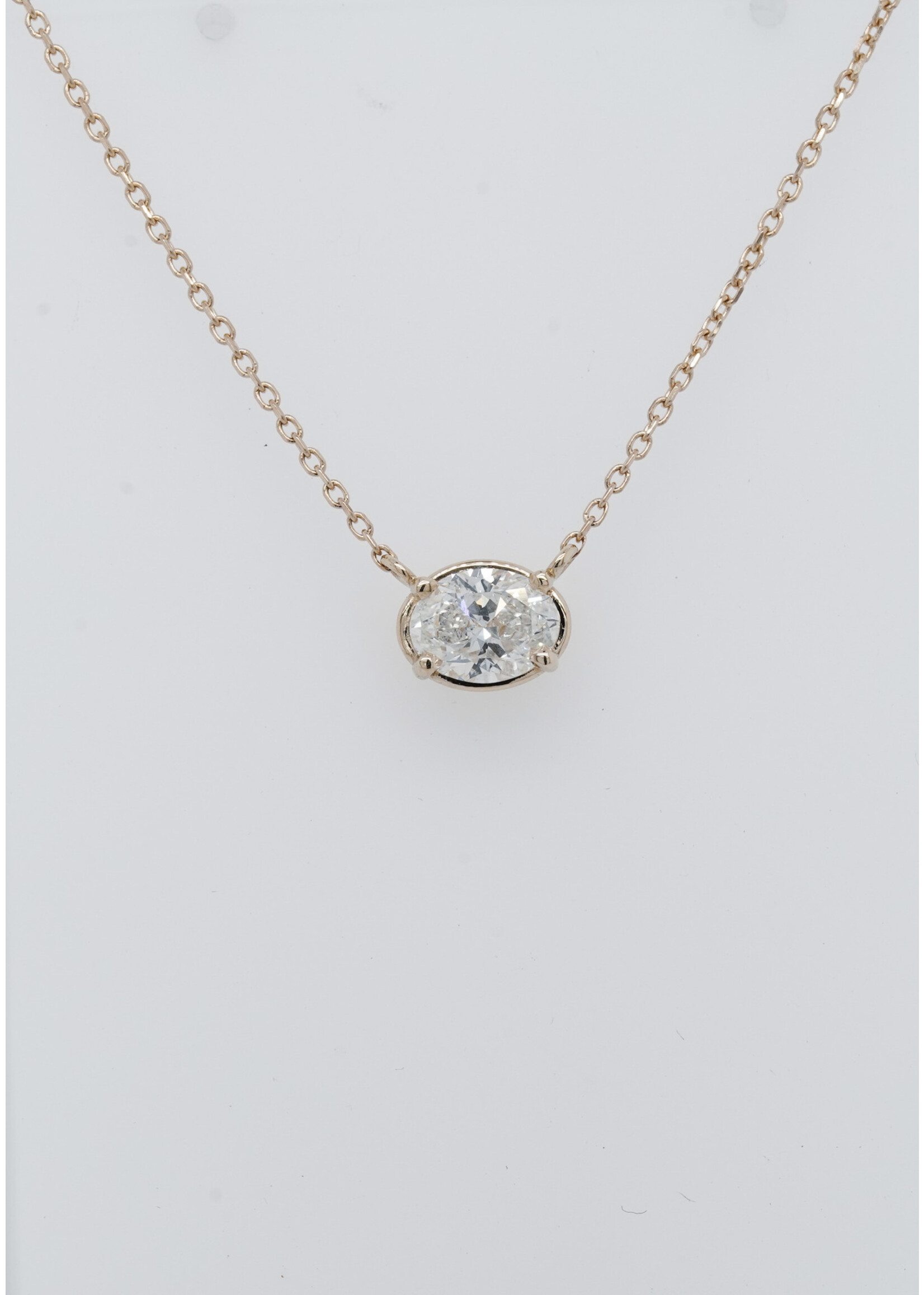 14KY 1.84g .70ct G/SI2 Oval Diamond Solitaire Necklace 16-18"
