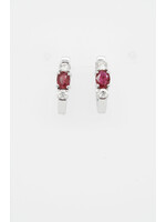 14KW 4.11g .32ctw Diamond .84ctw Ruby Small Hoop Earrings