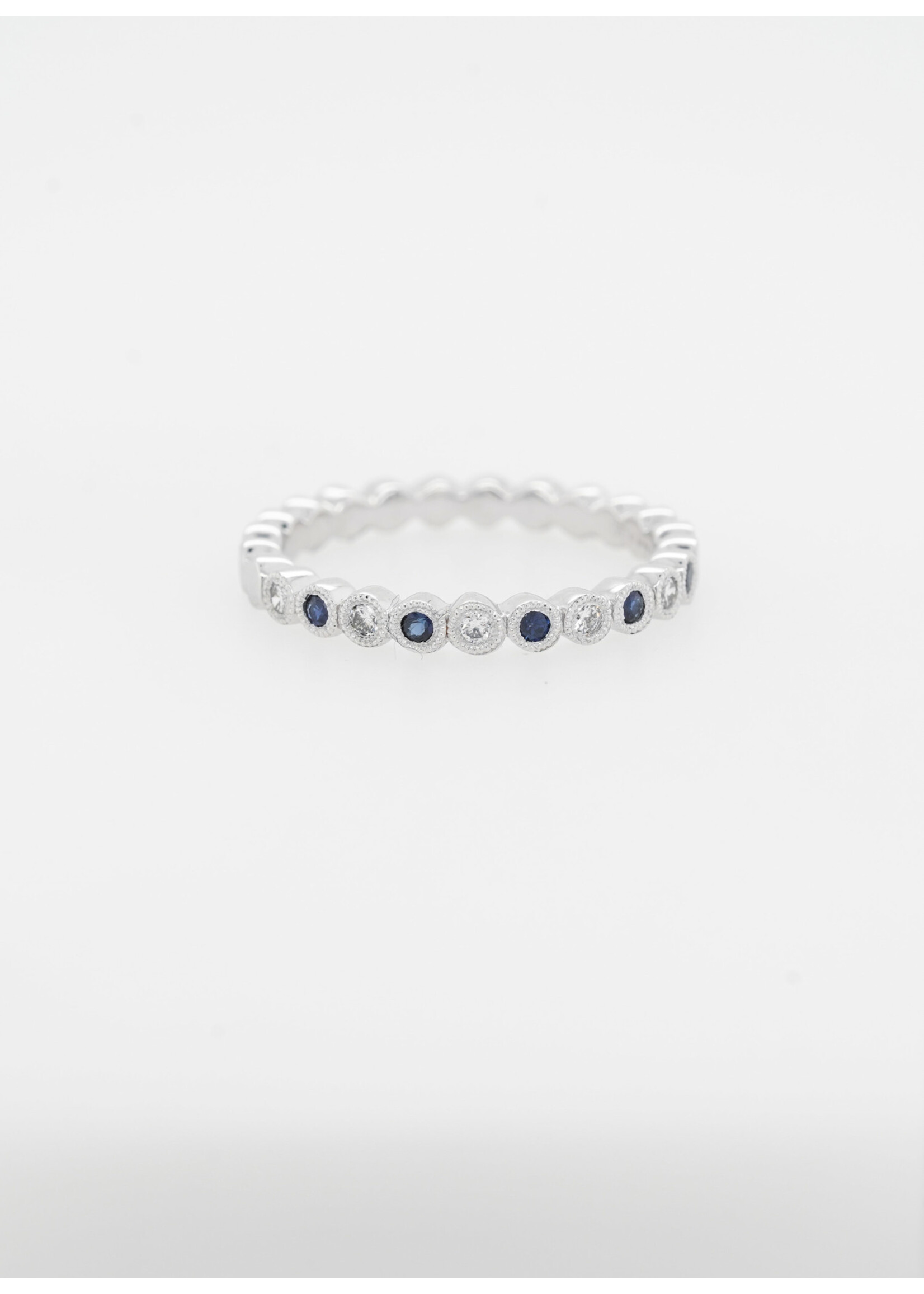 14KW 2.5g .11ctw Diamond .13ctw Sapphire Stackable Band (size 6.5)