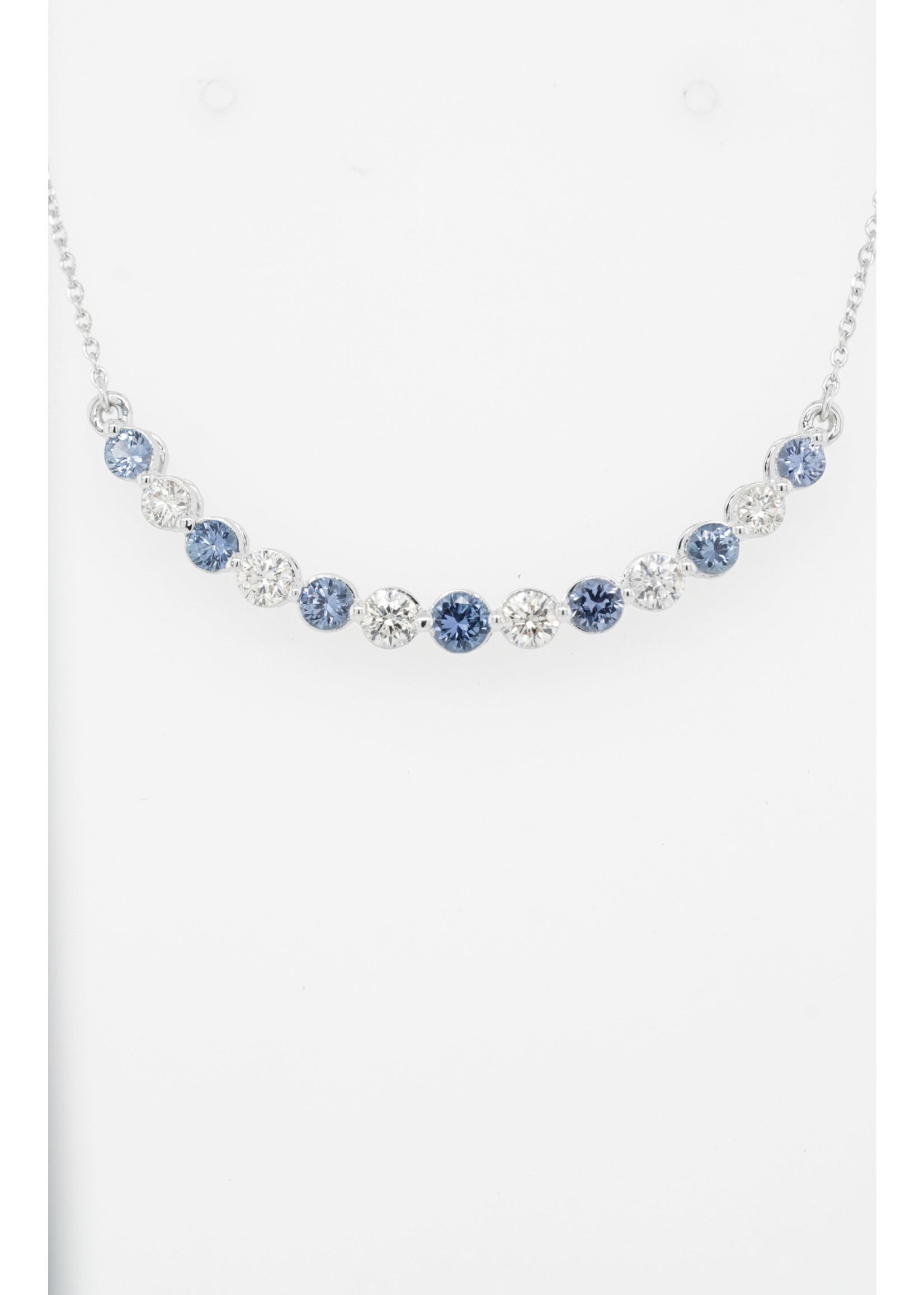 18" 14KW 3.11g .95ctw Montana Sapphire & Diamond Bar Necklace