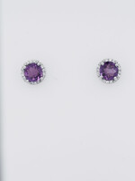 14kKW 1.81g 1.76ctw Amethyst & Diamond Halo Stud Earrings