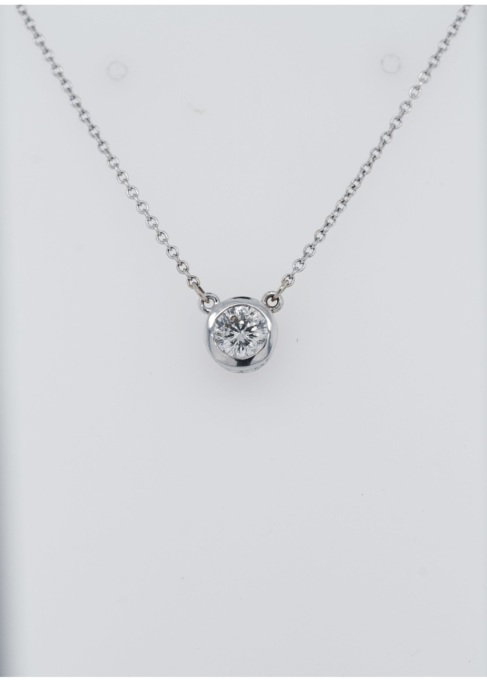 16" 14KW 1.82g .62ct H/SI2 Round Diamond Bezel Solitaire Necklace