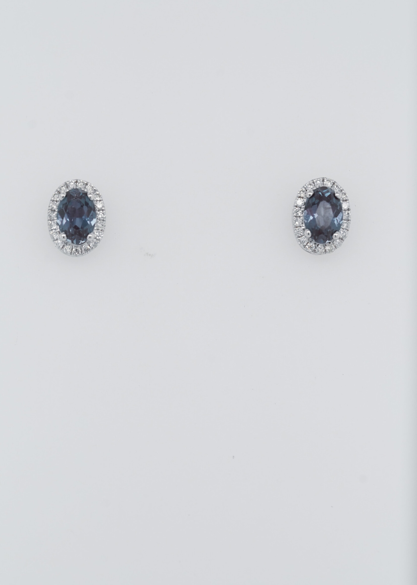 14KW 2.12g 1.35ctw Created Alexandrite & Diamond Halo Stud Earrings
