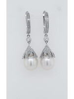 14KW 6.05g .52ctw Diamond 8.5mm Pearl Drop Earrings