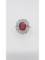 VAET- 18KWY 3.13g Rubelite & Old Mine Cut Diamond Vintage Ring (size 4.5)