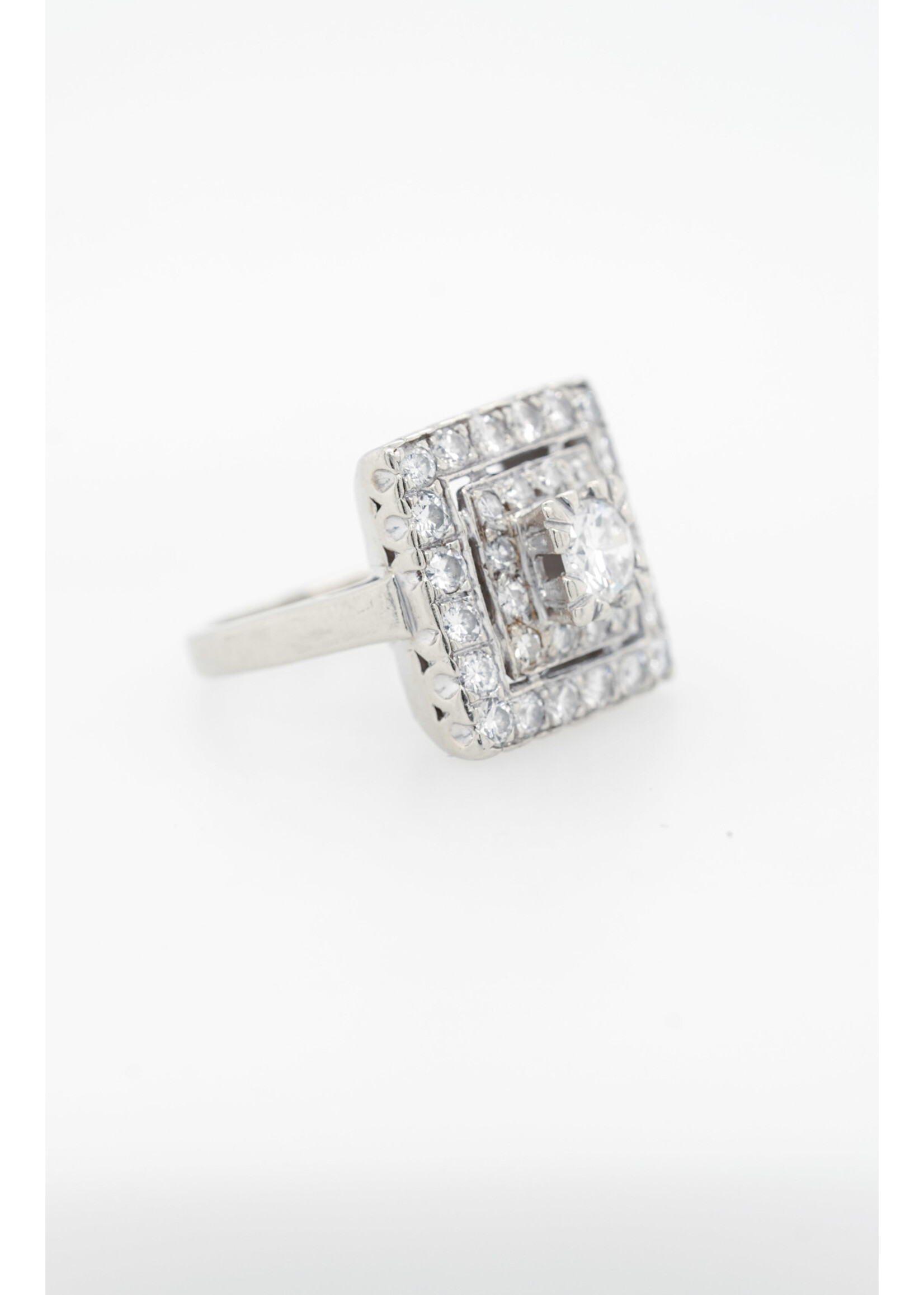 14KW 5.55g 1.70ctw (.54ctr) I/SI2 Transitional Cut Diamond Halo Antique Ring (size 3.5)