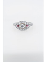 14KW 2.48g .60ctw (.42ctr) J/SI2 European Cut Diamond & Ruby Vintage Ring (size 6.75)