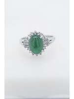 Platinum 7.50g 3.88ctw (3.38ctr) Jade & Diamond Estate Ring (size 7.5)