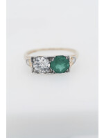 14KY/18KW 3.05g 2.20ctw Emerald & Diamond 2-Stone Antique Ring (size 8.5)