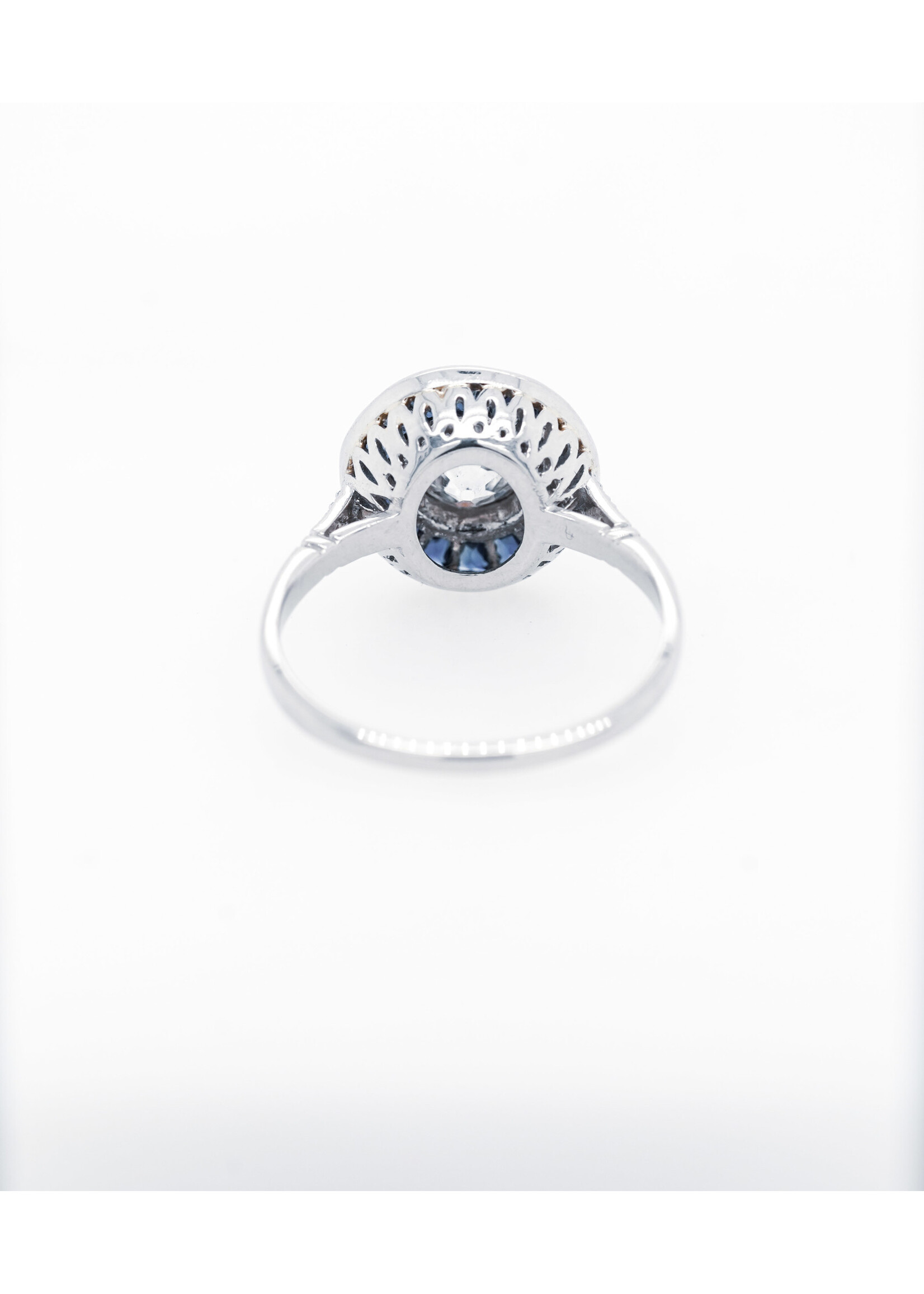 Platinum 4.11g 1.25ctw (.75ctr) J/SI2 European Cut Diamond & Sapphire Vintage Ring (size 6.75)