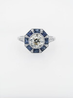 Platinum 4.73g 3.75ctw (2.25ctr) K/VS1 Mine Cut Diamond & Sapphire Antique Ring (size 7.75)