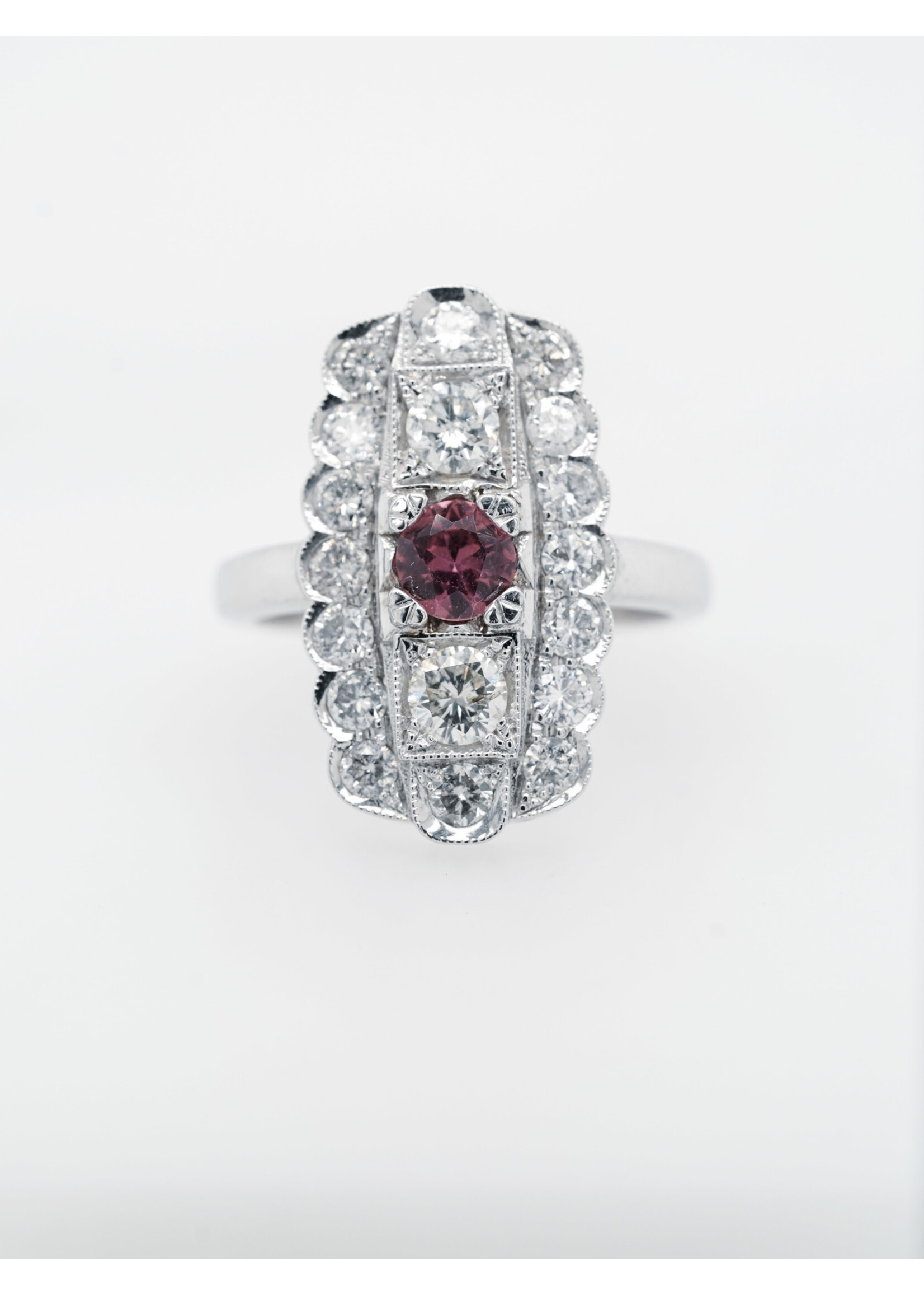 14KW 6.75g 2.80ctw (.60ctr) Pink Sapphire & Diamond Vintage Inspired Ring (size 8)