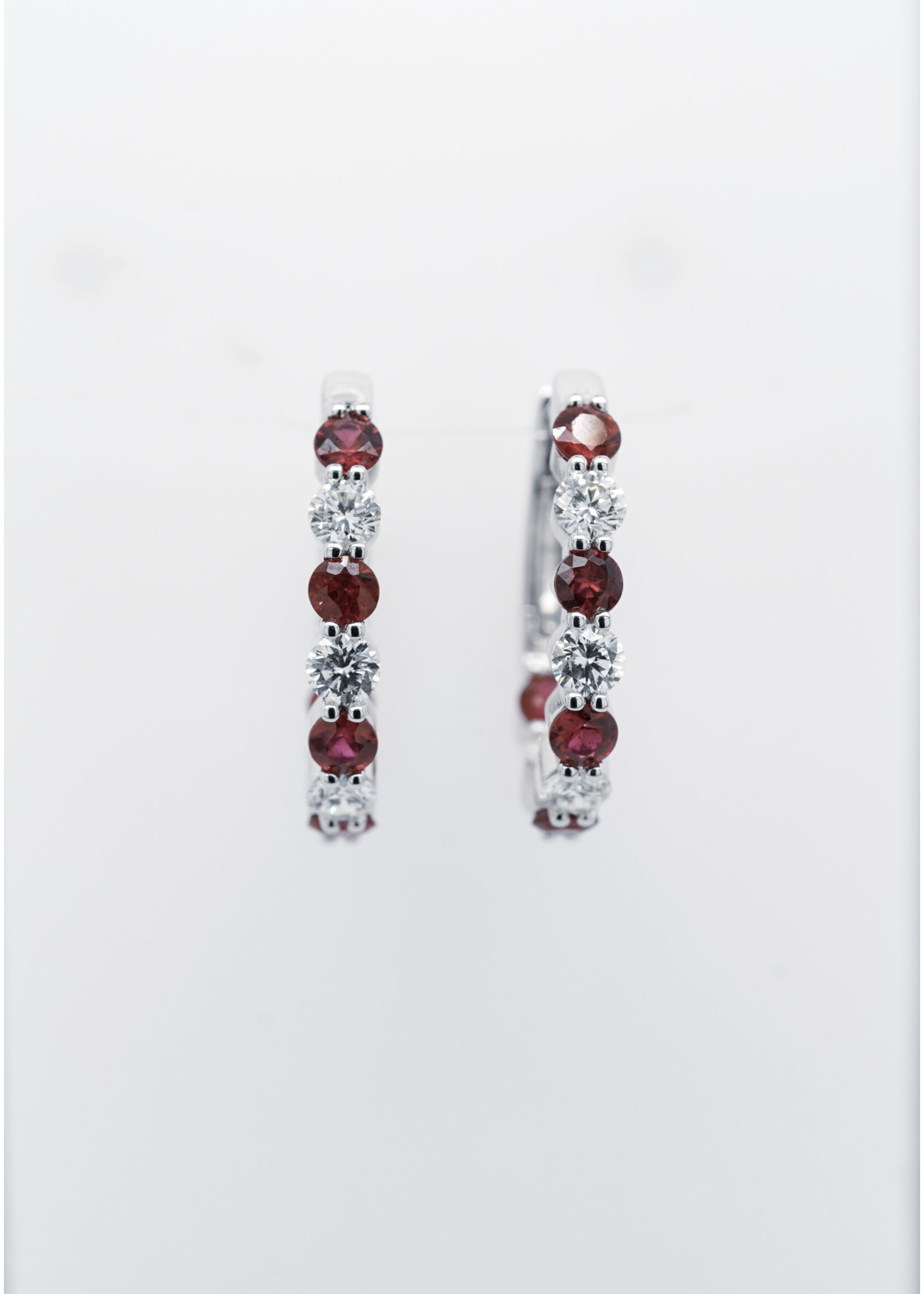 18KW 3.3g 2.17ctw Ruby & Diamond Hoop Earrings