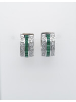14KW 5.37g 1.08ctw Emerald & Diamond Huggie Hoop Earrings