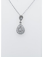 14KW 2.65g .22ctw Diamond Pear Shape Halo Pendant 18"