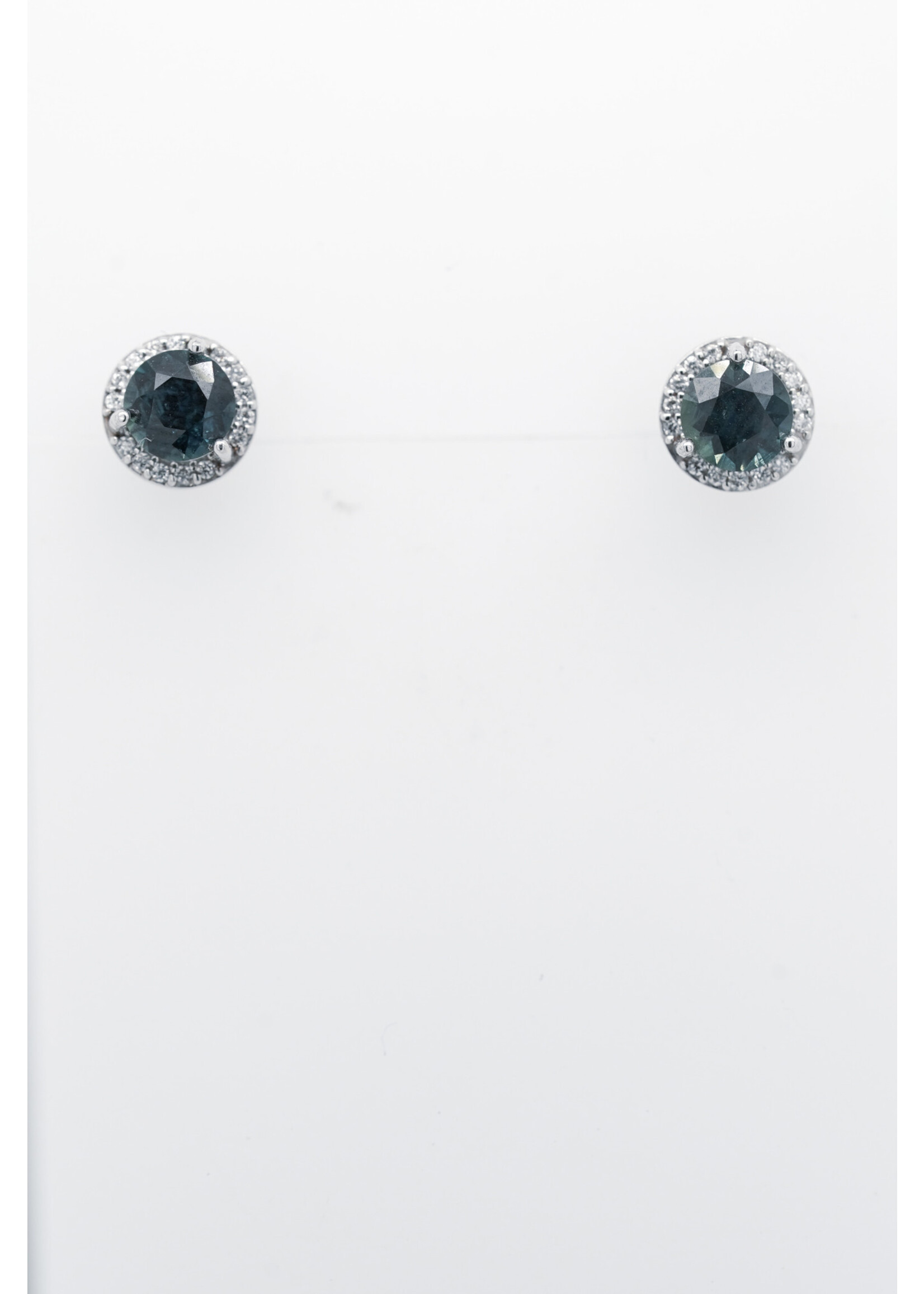 14KW 1.52g 1.30ctw (1.18ctrs) Teal Sapphire & Diamond Halo Stud Earrings