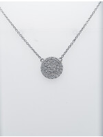 14KW 2.81g .40ctw Pave Diamond Disc Necklace 16-18"