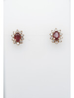 14KY 2.74g 1.50ctw Ruby & Diamond Halo Stud Earrings