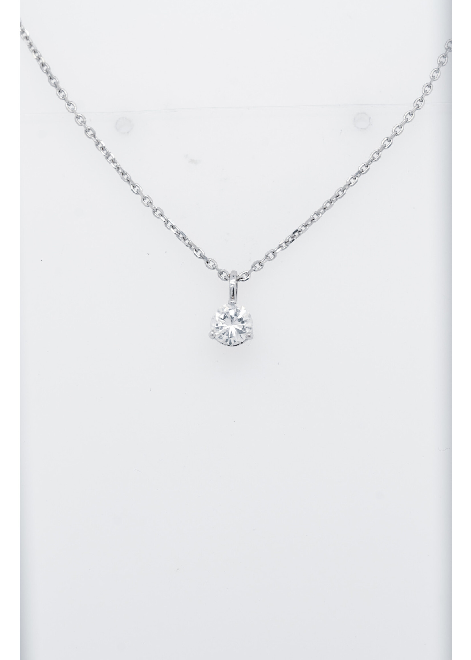 14KW 1.95g .30ct H/SI2 Round Diamond Solitaire Pendant 16-18"