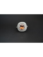 14KW 9.5g 5.93ctw (3.93ctr) Zircon & Diamond Double Halo Ring (size 7)