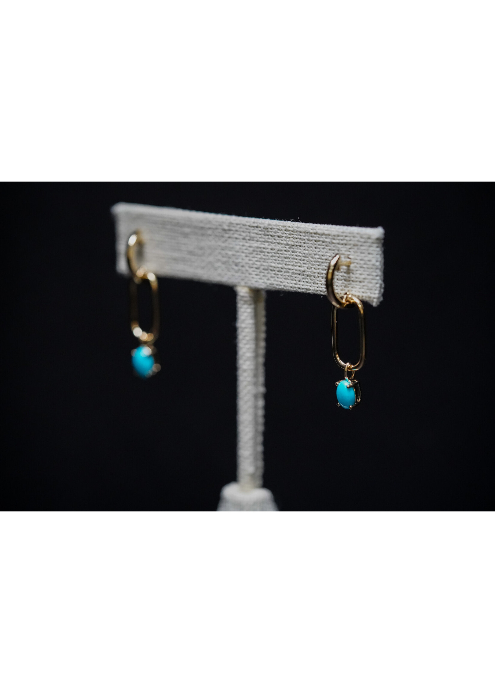 14KY 3.35g 6x4mm Oval Cabachon Turquoise Paperclip Earrings