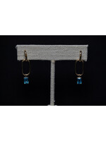 14KY 3.30g 6x4mm Emerald Cut Blue Topaz Paperclip Earrings