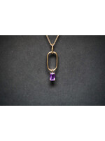 14KY 2.90g 6x4mm Emerald Cut Amethyst Paperclip Necklace 16-18"