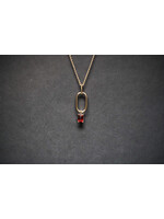 14KY 1.10g 6x4mm Emerald Cut Garnet Paperclip Necklace 16-18"