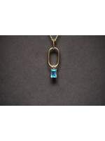 14KY 2.90g 6x4mm Emerald Cut Blue Topaz Paperclip Necklace 16-18"