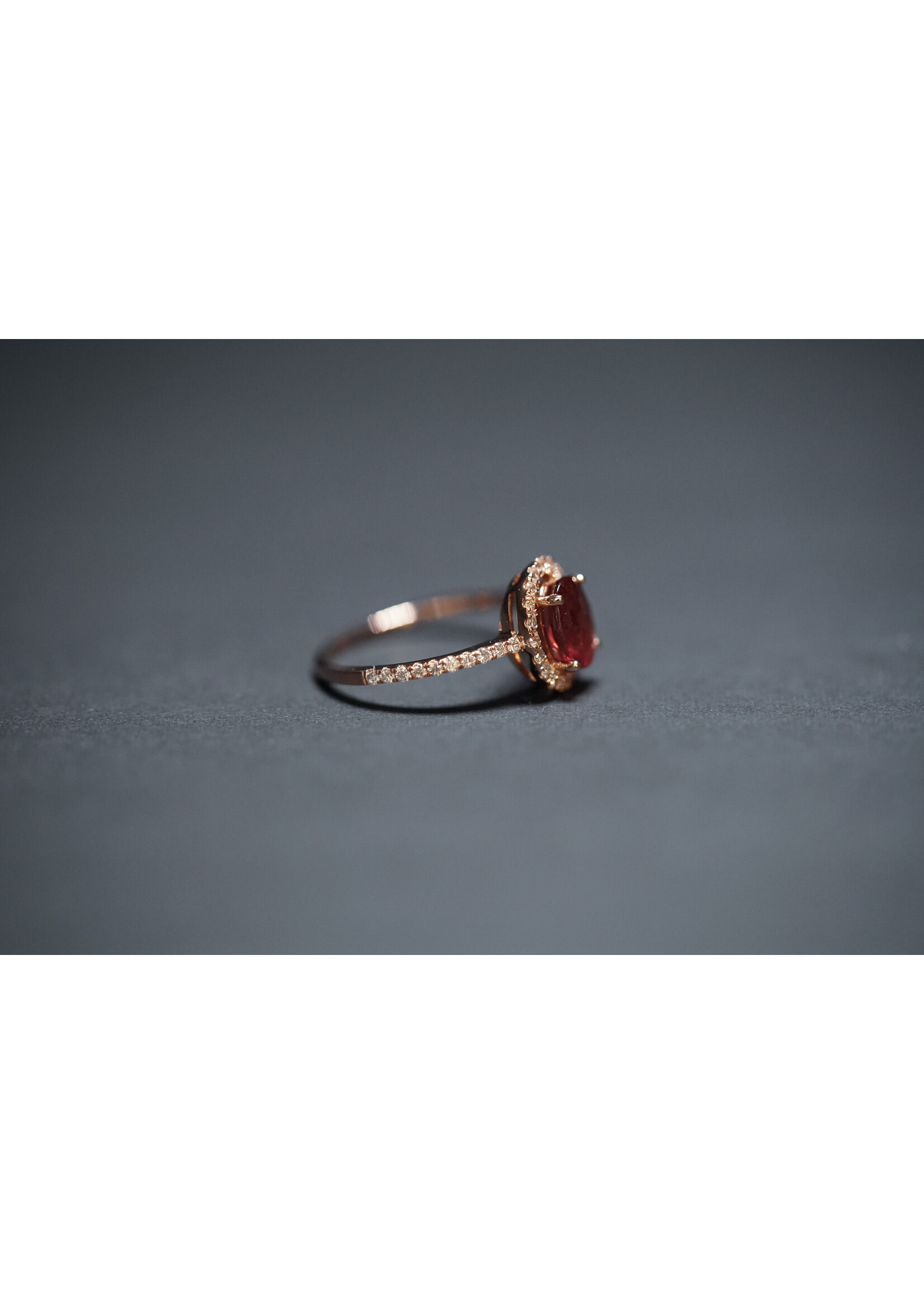 14KR 2.4g 1.62ctw (1.20ctr) Rubelite & Diamond Halo Fashion Ring (size 7)