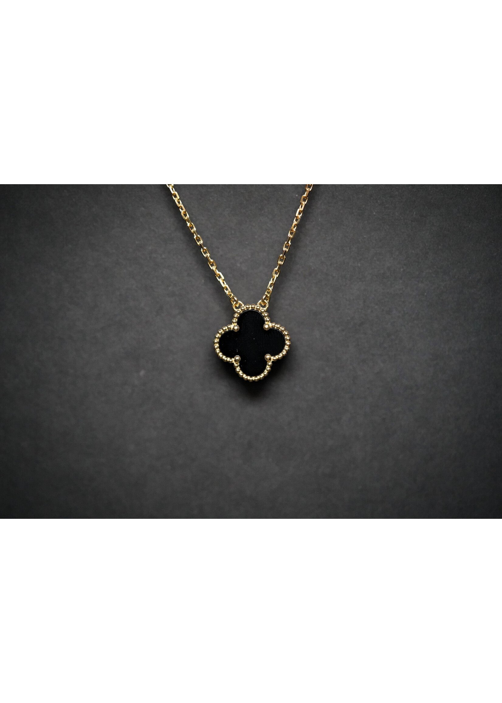 18KY 5.30g Black Onyx Van Cleef & Arpels Inspired Necklace 16-18"