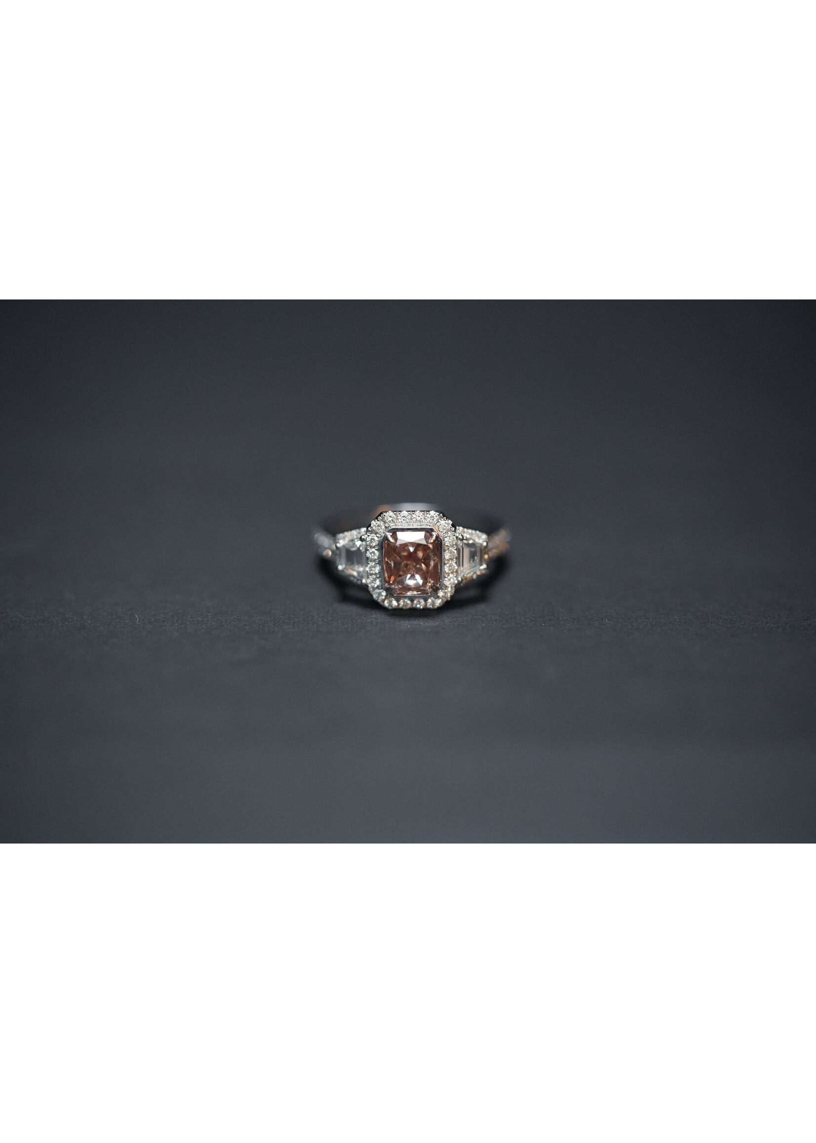 18KW 4.35g 2.20ctw (1.45ctr) Pink/Brown/I1 GIA Radiant Diamond Halo Engagement Ring (size 6.5)