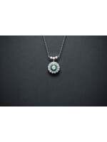18KW 5.5g 1.50ctw Diamond & Emerald Vintage Necklace 16"