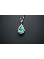 14KYW 24.9g 13.22ctw (8.02ctr) Pear Emerald & Diamond Halo Pendant 24"