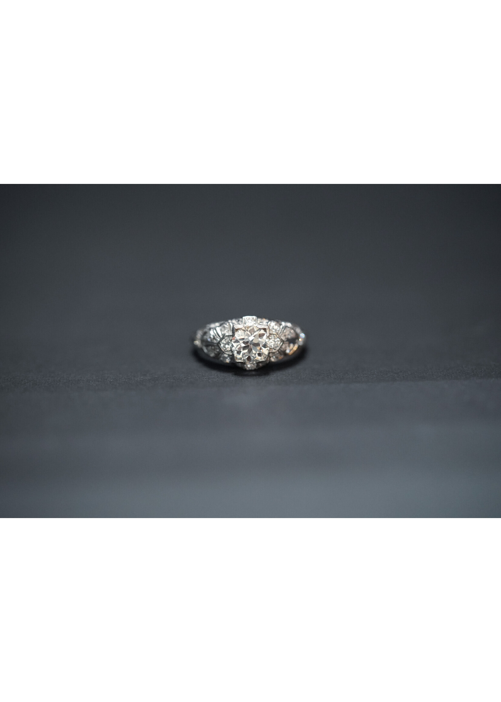 18KW 3.60g 1.30ctw (.97ctr) K/VS2 European Cut Diamond Vintage Ring (size 6.5)