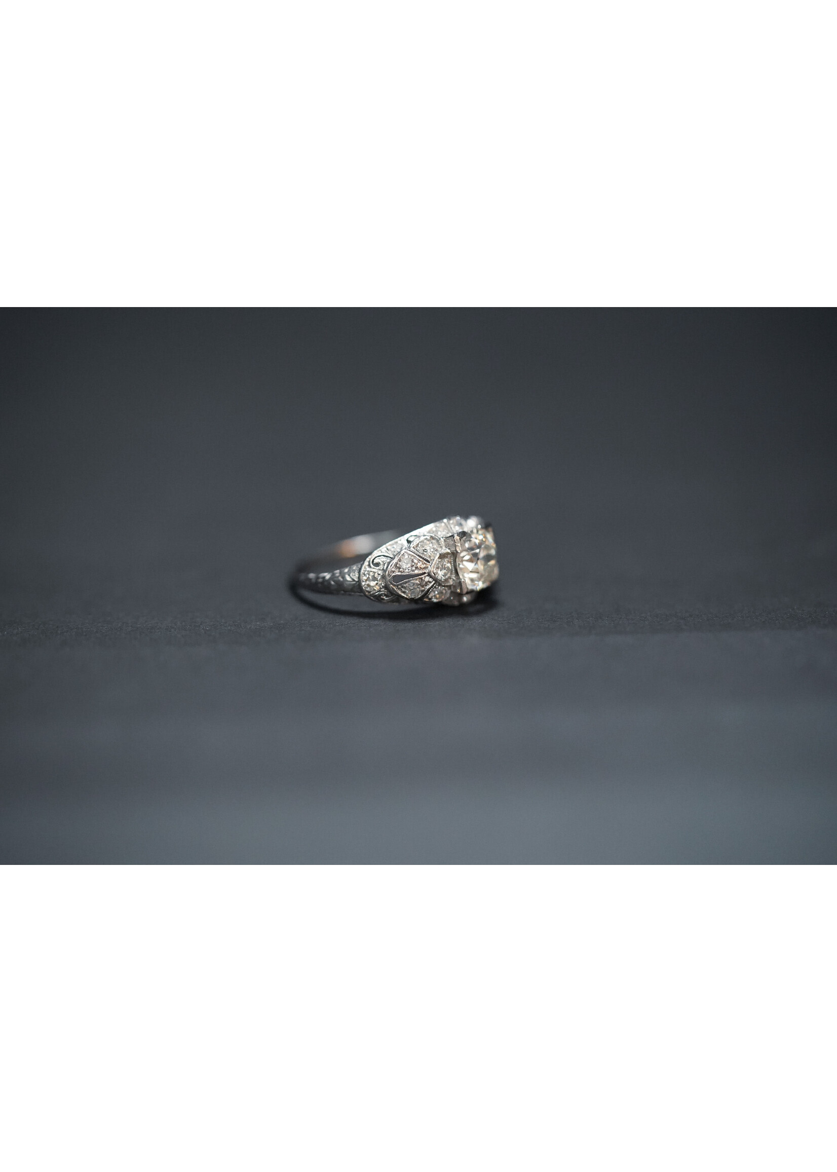 18KW 3.60g 1.30ctw (.97ctr) K/VS2 European Cut Diamond Vintage Ring (size 6.5)