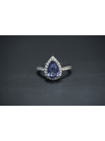 18KW 5.79g 3.24ctw (2.60ctr) Sapphire No Heat & Diamond Halo Fashion Ring (size 6.75)