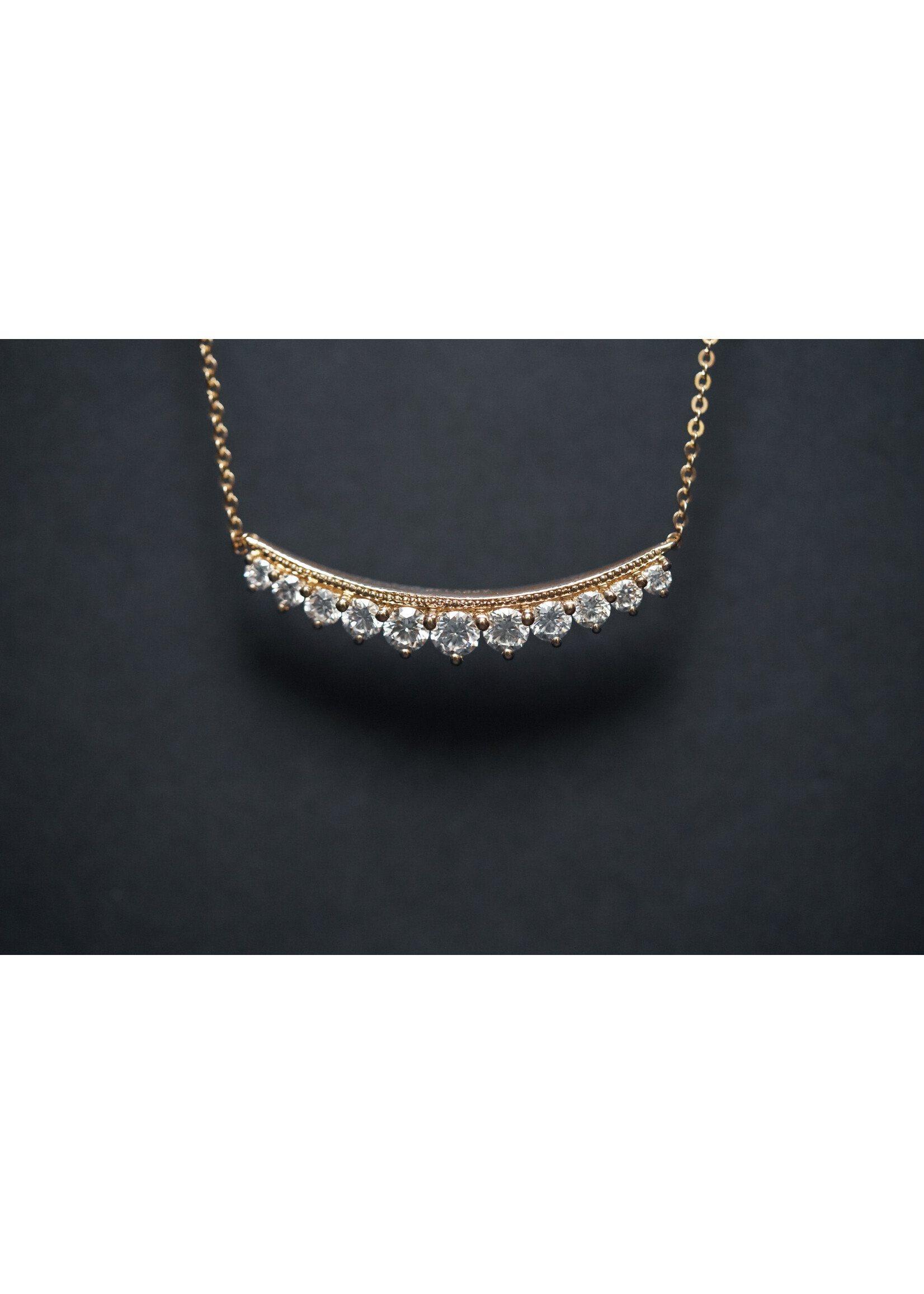 14KY 3.4g .83ctw Curved Diamond Bar Necklace 18"