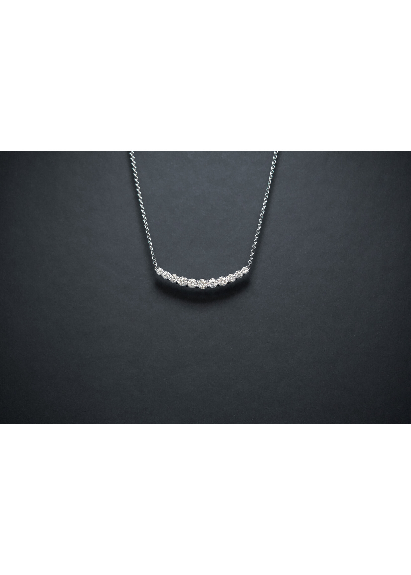 14KW 6.8g 2.00ctw Curved Diamond Bar Necklace 18"