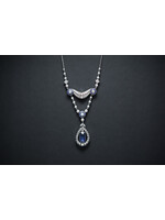 18KW 14.06g 6.92ctw (3.18ctr) Sapphire & Diamond Estate Necklace 16"