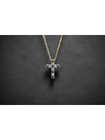 14KY 1.8g .18ctw Sapphire & Diamond Cross Necklace 16-18"
