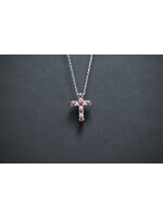 14KW 1.8g .18ctw Ruby & Diamond Cross Necklace 16-18"