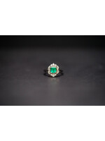 Platinum 6.76g 1.22ctw (.81ctr) Emerald & Diamond Antique Ring (size 6)