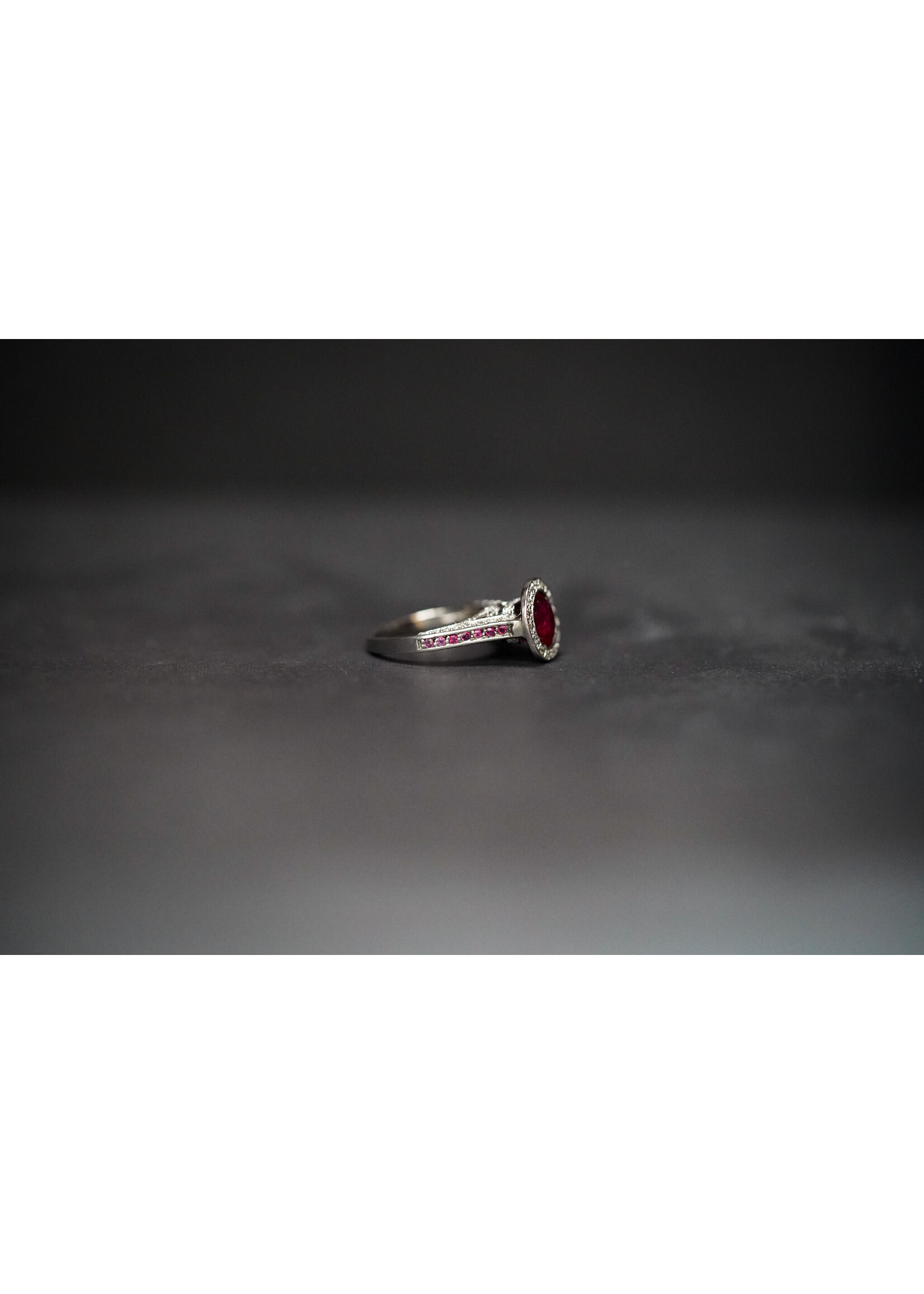 14KW 4.8g 2.05ctw (1.60ctr) Ruby & Diamond Halo Fashion Ring (size 6)