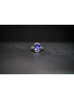 Platinum 8.70g 5.17ctw (4.68ctr) Tanzanite & Diamond Fashion Halo Ring (size 7)