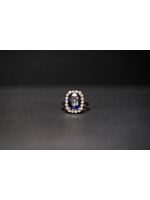 14KY 5.86g 6.43ctw (5.85ctr) Cushion Sapphire Halo Fashion Ring (size 6)