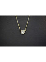 14KY 3.05g .76ct K/VS1 Round Diamond Bezel Solitiare Pendant 16-18"